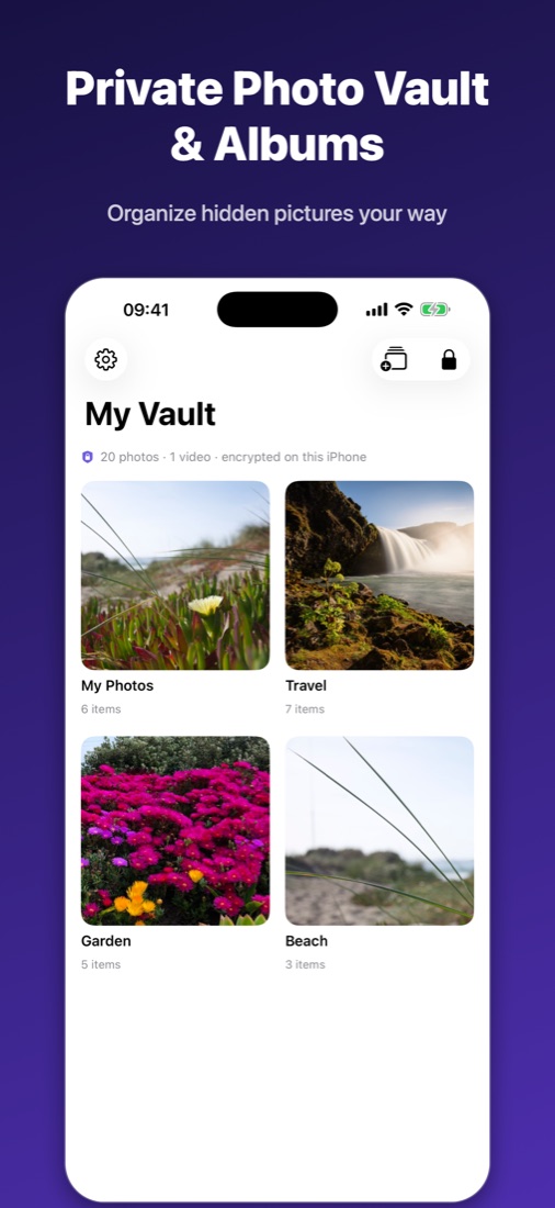 Private photo albums in My Vault